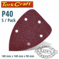 SANDING TRIANGLE 40 GRIT 140 X 140 X 98MM 5/PACK W/H HOOK AND LOOP