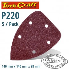 SANDING TRIANGLE 220 GRIT 140 X 140 X 98MM 5/PACK W/H HOOK AND LOOP