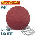 SANDING DISC 125MM NO HOLE 40 GRIT 10/PACK HOOK AND LOOP