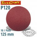 SANDING DISC 125MM NO HOLE 120 GRIT 10/PACK HOOK AND LOOP