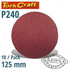 SANDING DISC 125MM NO HOLE 240 GRIT 10/PACK HOOK AND LOOP