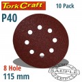 SANDING DISC 115MM 40 GRIT WITH HOLES 10/PK HOOK AND LOOP