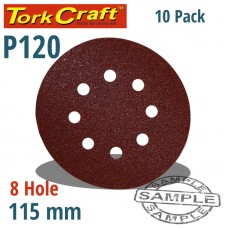 SANDING DISC 115MM 120 GRIT WITH HOLES 10/PK HOOK AND LOOP