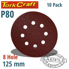 SANDING DISC 125MM 80 GRIT WITH HOLES 10/PK HOOK AND LOOP
