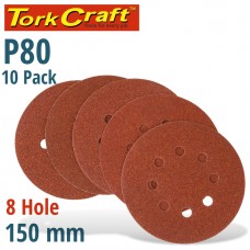 SANDING DISC 150MM 80 GRIT WITH HOLES 10/PK HOOK AND LOOP