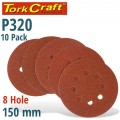 SANDING DISC 150MM 320 GRIT WITH HOLES 10/PK HOOK AND LOOP