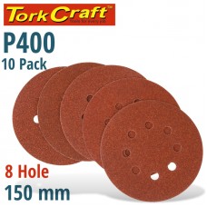 SANDING DISC 150MM 400 GRIT WITH HOLES 10/PK HOOK AND LOOP