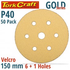 GOLD DISC (50 PIECES) 40 GRIT 150MM X 6+1 HOLES HOOK AND LOOP