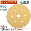 GOLD DISC (50 PIECES) 60 GRIT 150MM X 6+1 HOLES HOOK AND LOOP