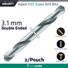 HSS SUPER DRILL BIT DOUBLE ENDED 3.1MM 2/POUCH