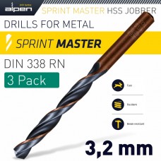 HSS SPRINT MASTER  3.2MM X3 SLEEVED DIN338 ALPEN DRILL BIT