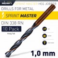 HSS SPRINT MASTER 1.0MM 10-PACK HANG TAG DIN 338 ALPEN DRILL BITS