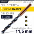 HSS SPRINT MASTER 11.5MM RED SHANK 9.5MM X1 SLEEVED DIN338 ALPEN DRILL