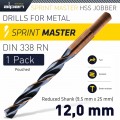 HSS SPRINT MASTER 12.0MM RED SHANK 9.5MM X1 SLEEVED DIN338 ALPEN DRILL