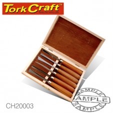 CHISEL SET WOOD CARVING 6 PIECE WOODEN BOX