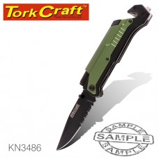 KNIFE SURVIVAL GREEN WITH LED LIGHT & FIRE STARTER IN DOUBLE BLISTER