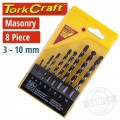 MASONRY DRILL BIT SET 8PC 3-4-5-6-7-8-9-10MM