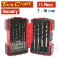 MASONRY DRILL BIT SET 16PC 3 - 16MM IN PLASTIC CASE