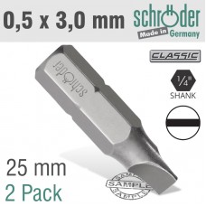 SLOTTED BIT 0.5X3MM 25MM 2CD